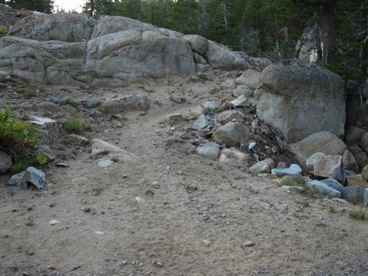 Trail heading North from Blue Lakes Road enters small section of granite terrain