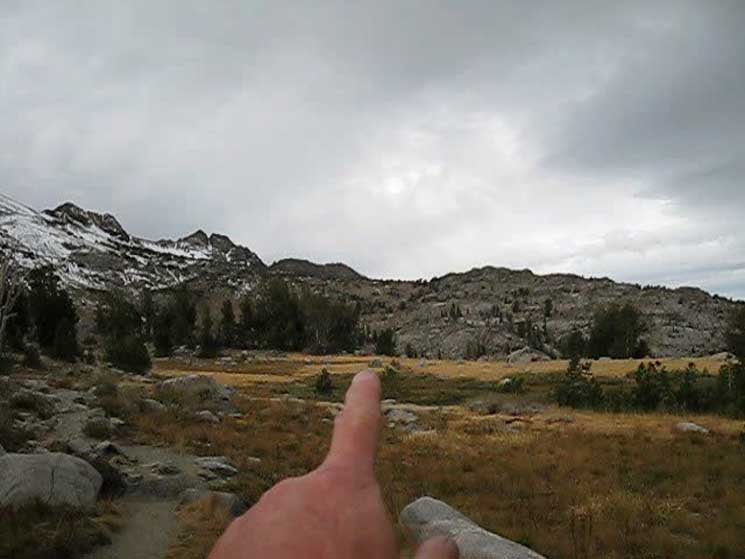 Pointing out the route to Round Top Lake from Winnemucca Lake.