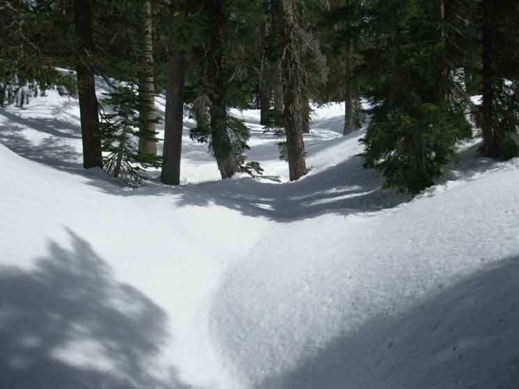 Snow route to Winnemucca Lake from Woods Lake.