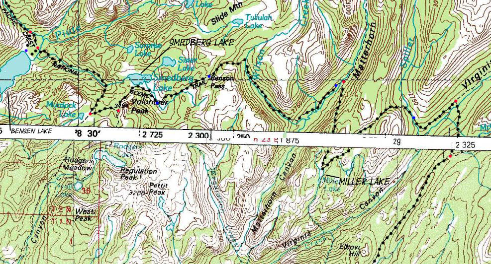 Backpacking Map: USGS 30 min Map, Bensen Lake to Virginia Canyon, Yosemite National Park