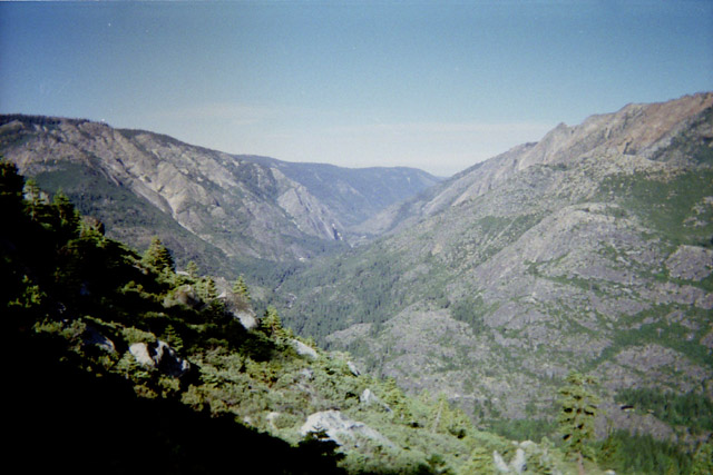 Flanking Southbound up Mount Reba, the downstream canyon of the North Mokelumne River swings into view