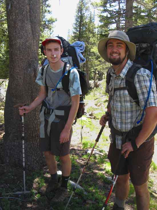 Mark and Leo climbing Jack Main Canyon hiking the PCT in 2016.