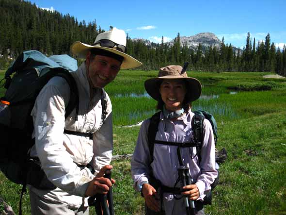 Cuttles and Emma hikiing the Pacific Crest Trail through Jack Main Canyon.
