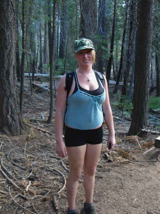 Katie jogging from Yosemite Valley to Merced Lake.