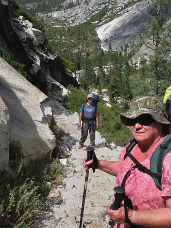 Laurel and George backpacking Tuolumne Meadows to Yosemite Valley via the Merced River.