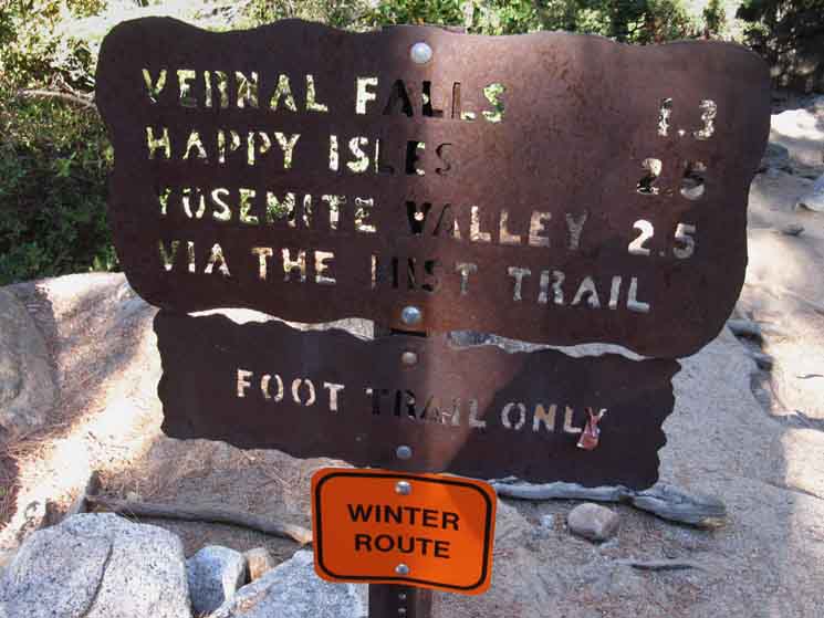 The uppermost Mist Trail junction with the John Muir Trail.