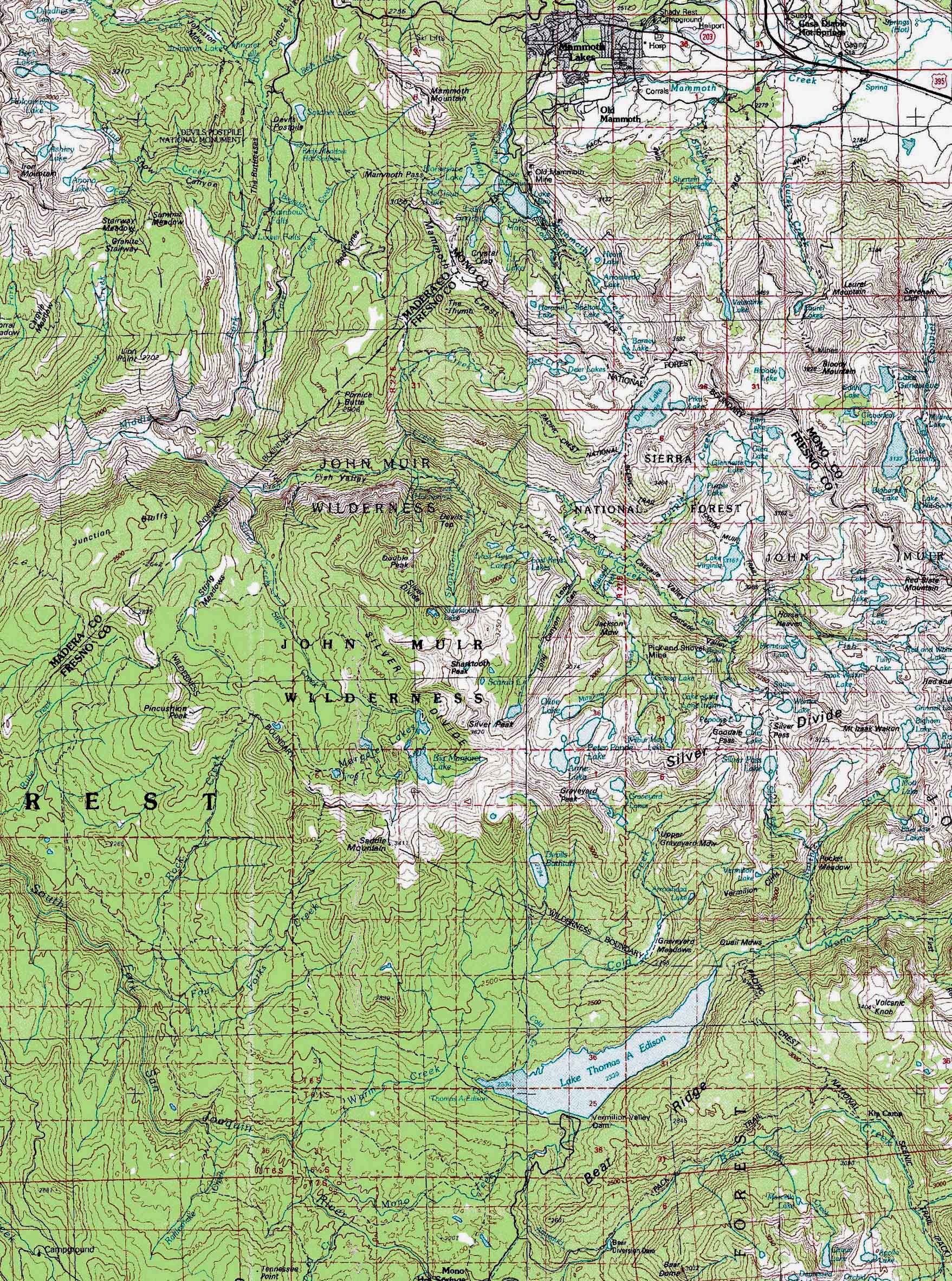 Reds Meadow South JMT to Vermiliong Valley map.