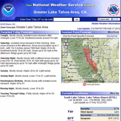 Lake Tahoe region Weather Forecast Link.