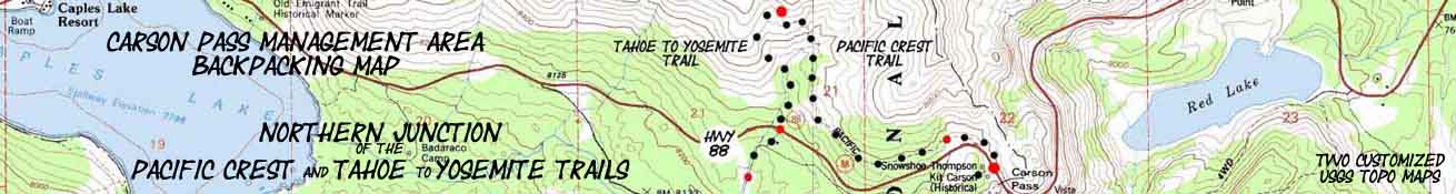 Backpacking map of the Carson Pass Management Area.