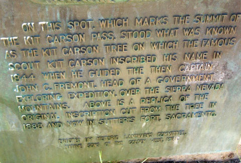 Plaque on Kit Carson Monument at Carson Pass