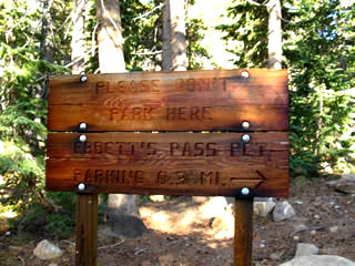 No Parking Sign at Ebbetts Pass. Parking is three-tenths of a mile East on Highway 4