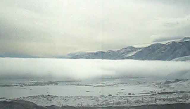 Mono Lake under cold Winter Fog.
