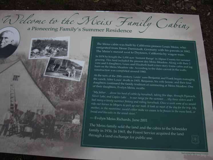 Meiss Cabin historical information sign.