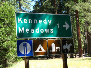 The Sign Pointing to Kennedy Meadows Pack Station from Highway 108