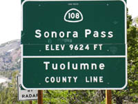 Sonora Pass Road Sign, 9624 feet elevation