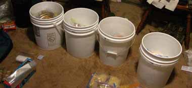 Backpacking resupply buckets for long distance High Sierra backpackers.