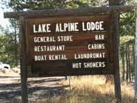 The Lake Alpine Lodge Sign from Highway 4.