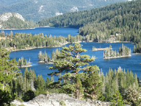 Both Echo Lakes viewed coming down from Lake Aloha, Desolation Wilderness, Pacific Crest and Tahoe to Yosemite Trail