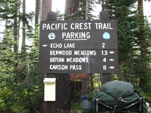 Mileage Sign Post at the  Echo Summit Trail head