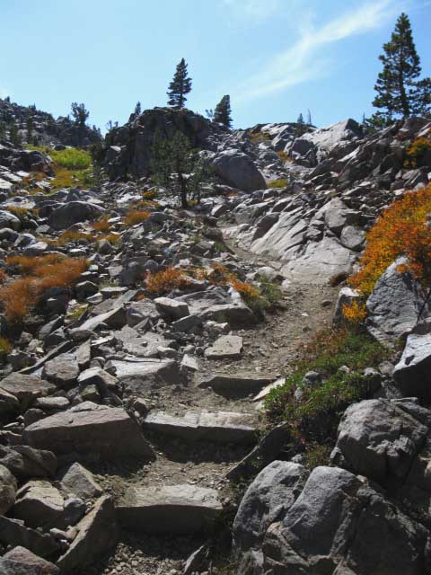 Final steps up to high flat with Stella Lake and Dorothy Lake Pass.