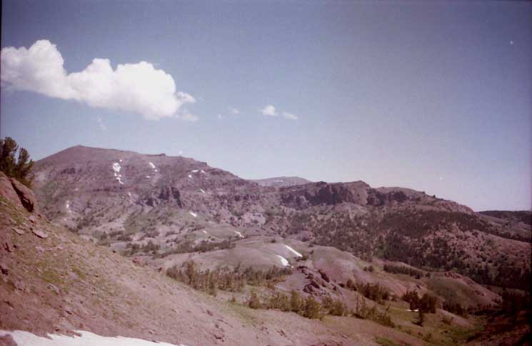 Looking North at Sonora Peak and the gap on its left side where the PCT passes North-South.