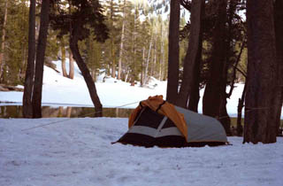 Tent set up at Woods Lake, May