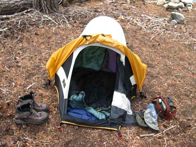 Tent up in Summit City Canyon during September.