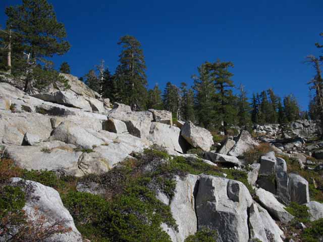 Great rock block section as we reach the top and end of the granite.