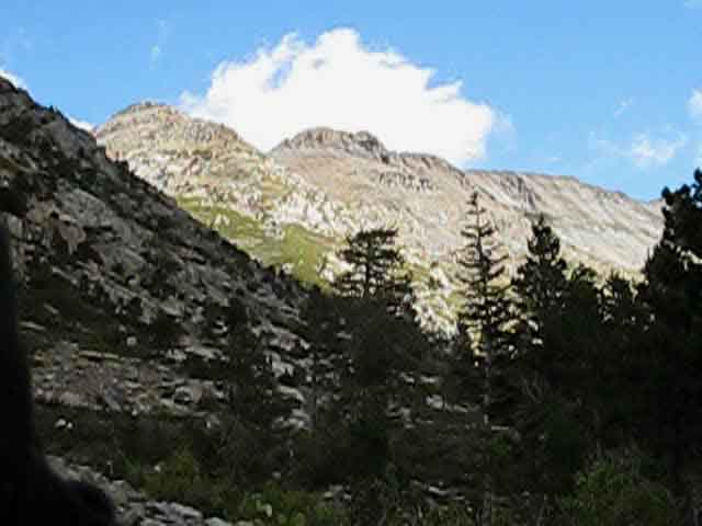 View of Round Top and Peak 9607 from Horse Canyon in Summit City Canyon.
