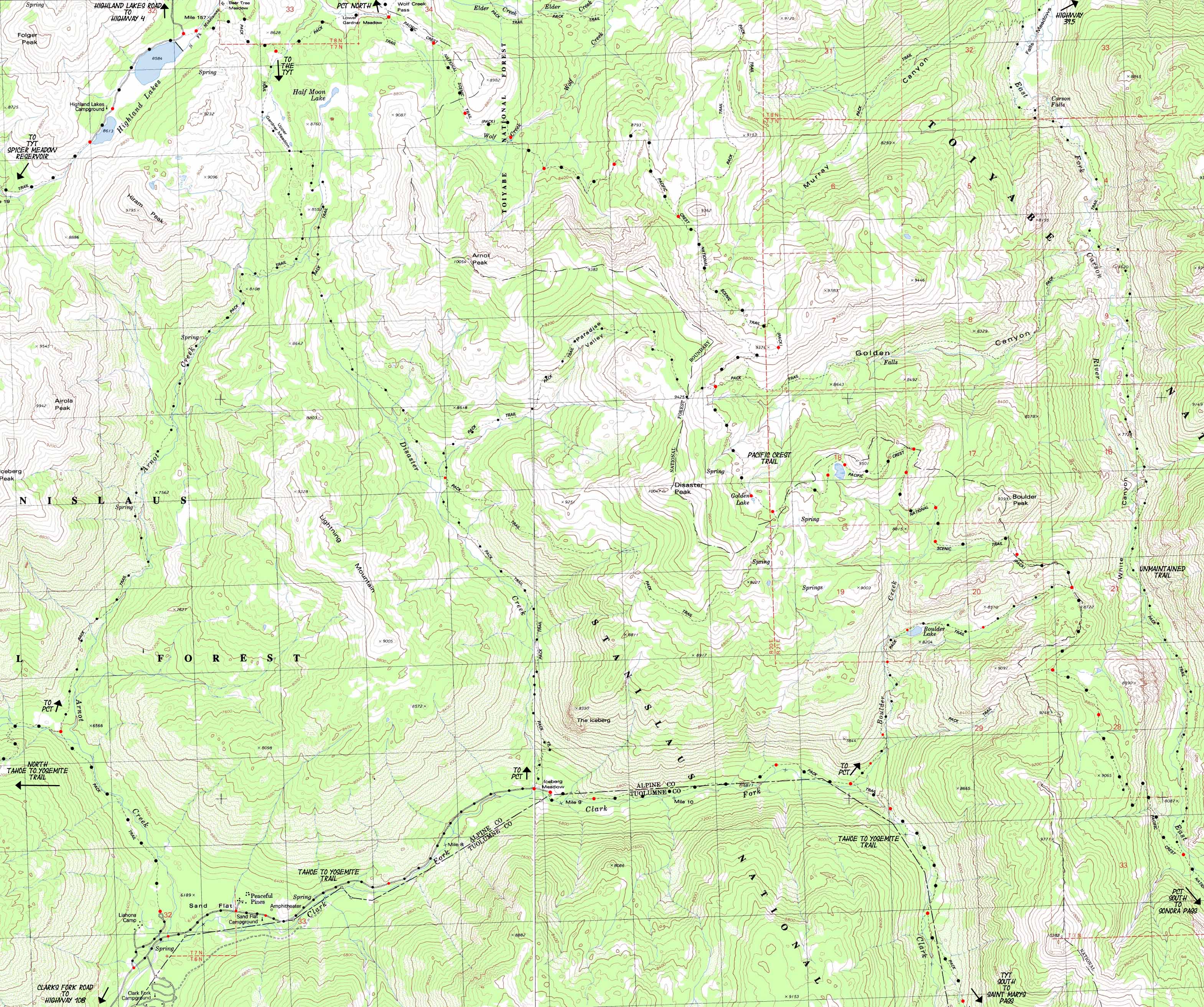 Arnot and Disaster Creeks, Clarks Fork backpacking map.
