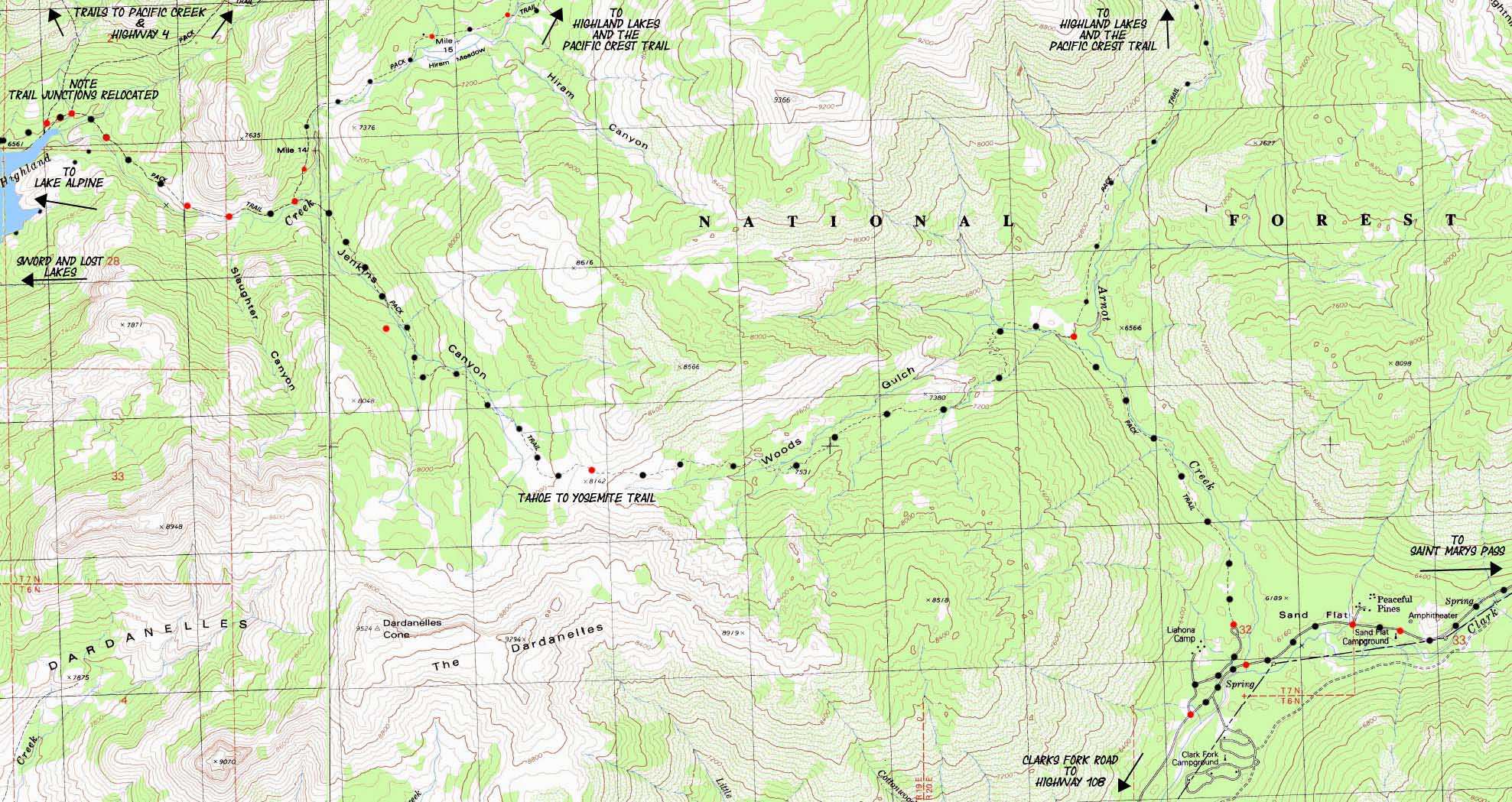 Topo Hiking Map Jenkins Canyon to Sand Flat Campground on Clarks Fork Road.
