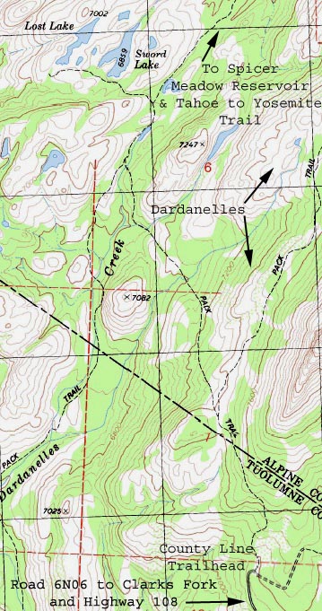 Trail to Sword and Lost Lakes Topo Hiking Map.