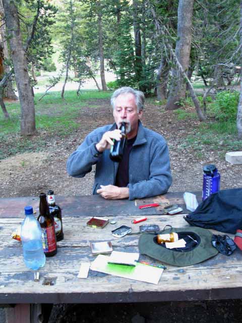 Ken, a hell of a nice guy, entertaining the backpacker at Highland Lake Campground.