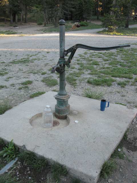 The old school water pump at the Highland Lake Campground.