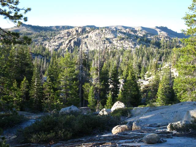 Looking South into the basin holding the North Stanislaus River. Tahoe to Yosemite Trail in the Carson Iceberg Wilderness.