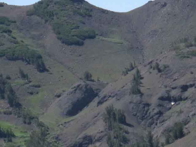 Glimpse of PCT on Leavitt Peak from Saint Marys Pass.