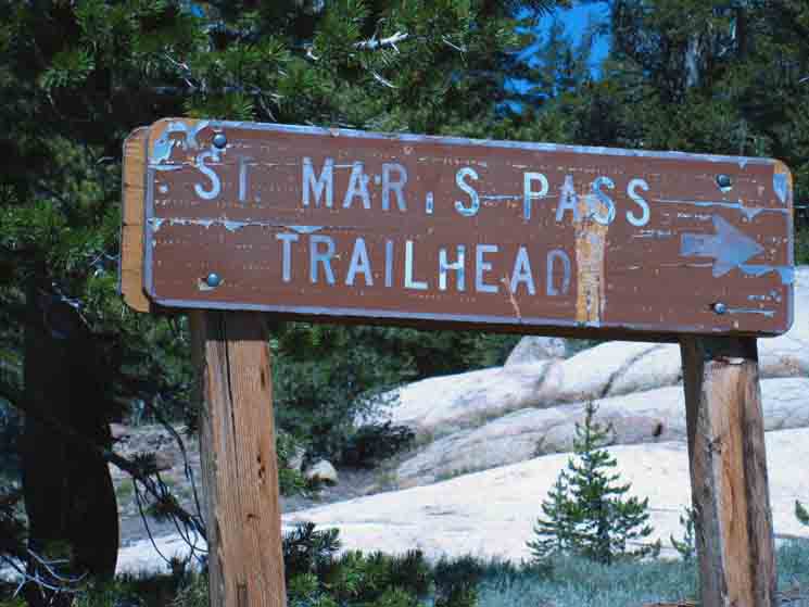 Saint Marys Pass roadsign from Highway 108.