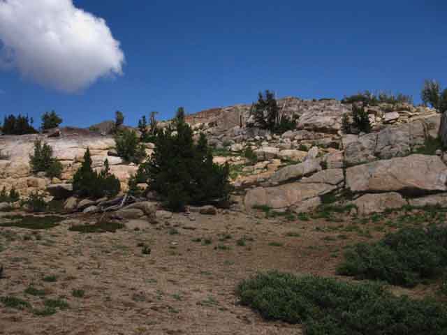 Looking East-Northeast for the trail down to Saint Marys Pass Trailhead.