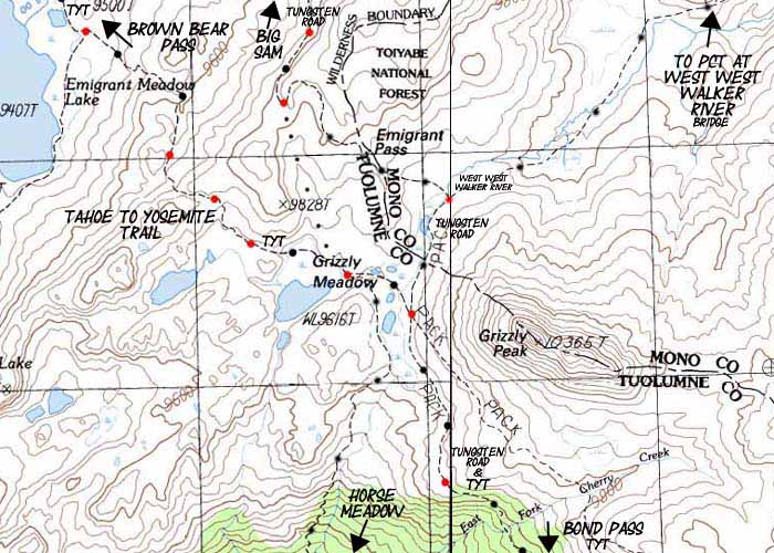 Emigrant Wilderness topo hiking backpacking map.