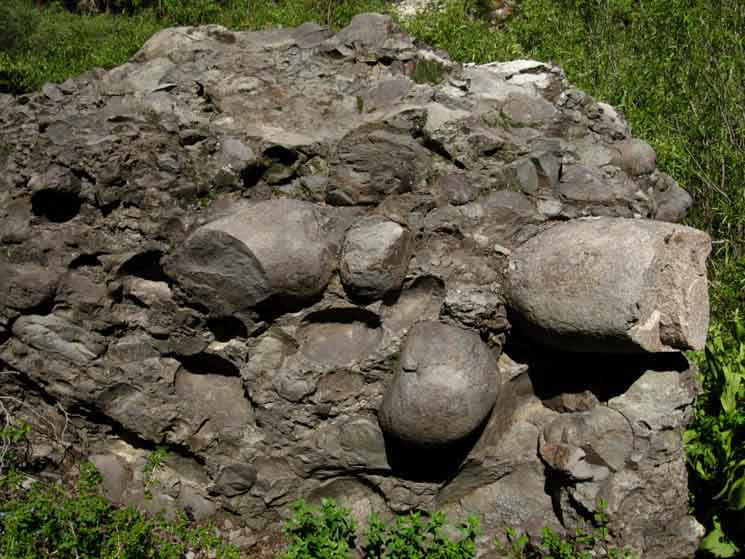 Compostie boulders sitting in boulder garden on South side of Saucer Meadow.