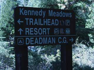 Kennedy Meadow Trailhead and Parking Sign.