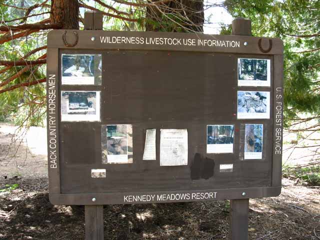 Kennedy Meadows Pack Station puts up a livestock and backcountry horseman information board.