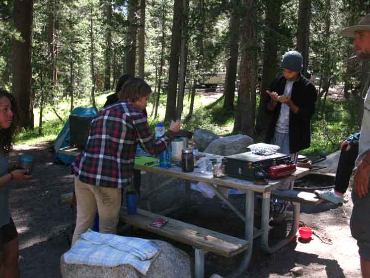 Climbers Campsite in Tuolumne Meadows with assorted adopted tourists and backpackers.