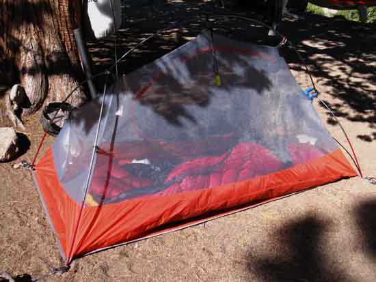 Dave likes his MSR tent and Marmot sleeping bag.