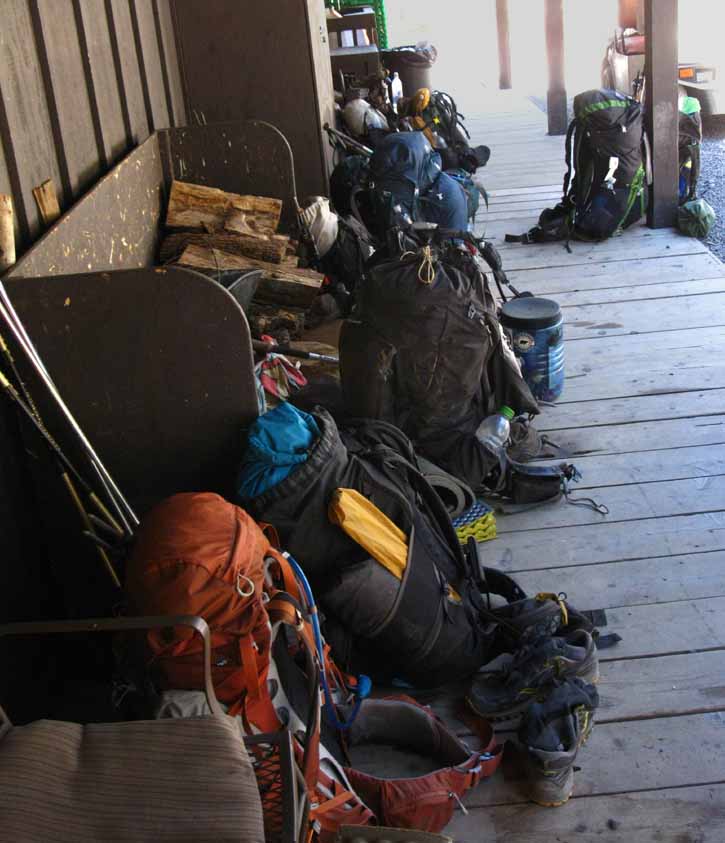 Pacific Crest Trail hikers stash their packs on the back porch while accessing all Kennedy Meadow's services and hospatality.