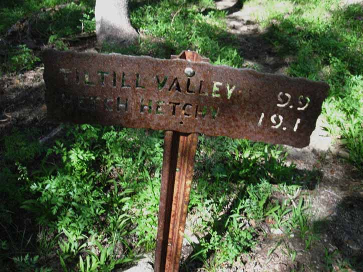 Hetch Hetchy and Tilltill trail junction below Tilden Lake in Yosemite.