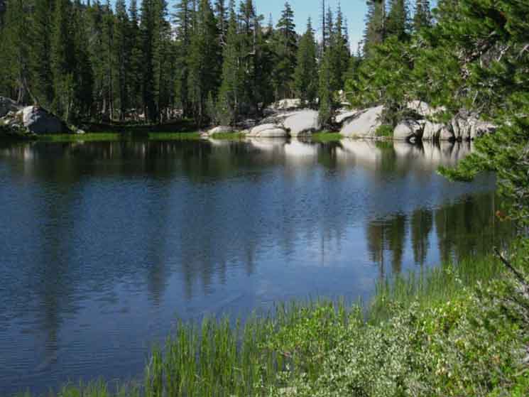Uppermost lake in Tiilden Creek Canyon below unified route of Tahoe to Yosemite and Pacific Crest Trails.