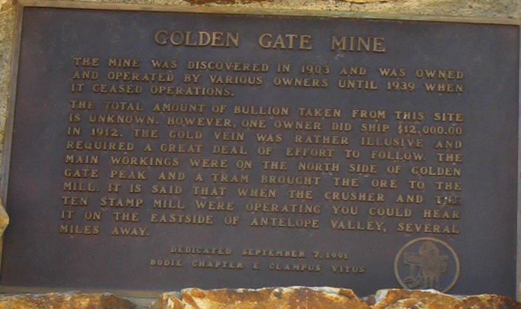 Golden Gate Mine historical monument