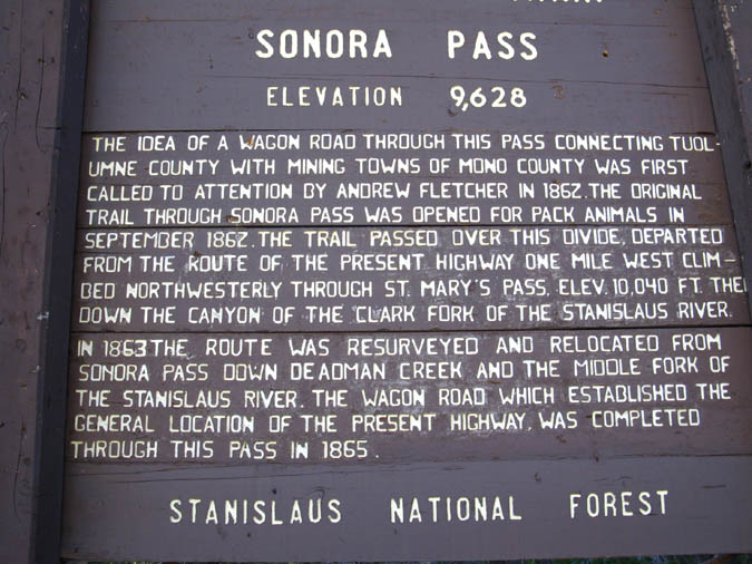 Stanislaus National Forest Historical Marker about Sonora Pass