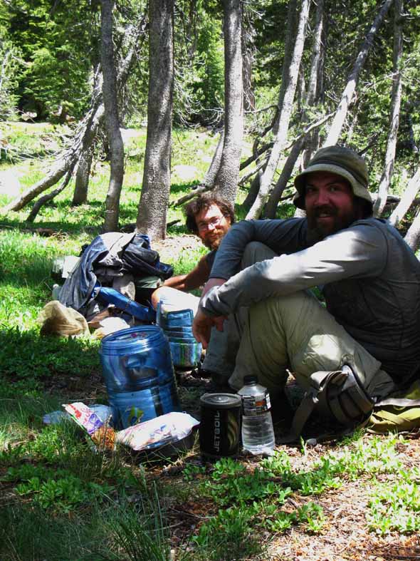 Mountain Man and Gone Slow taking lunch on the Pacific Crest Trail.
